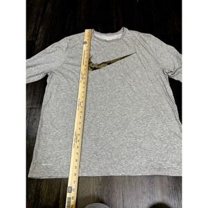 Nike Camo Swish  Tee Dri-FIT Gray Long Sleeve Men's Athletic T-Shirt Size XXL